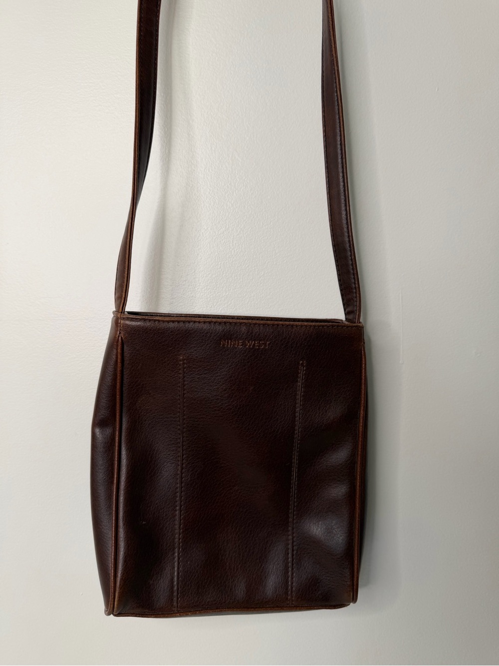 Nine West Vintage Brown vegan Leather Crossbody messenger Bag Minimalist Y2K